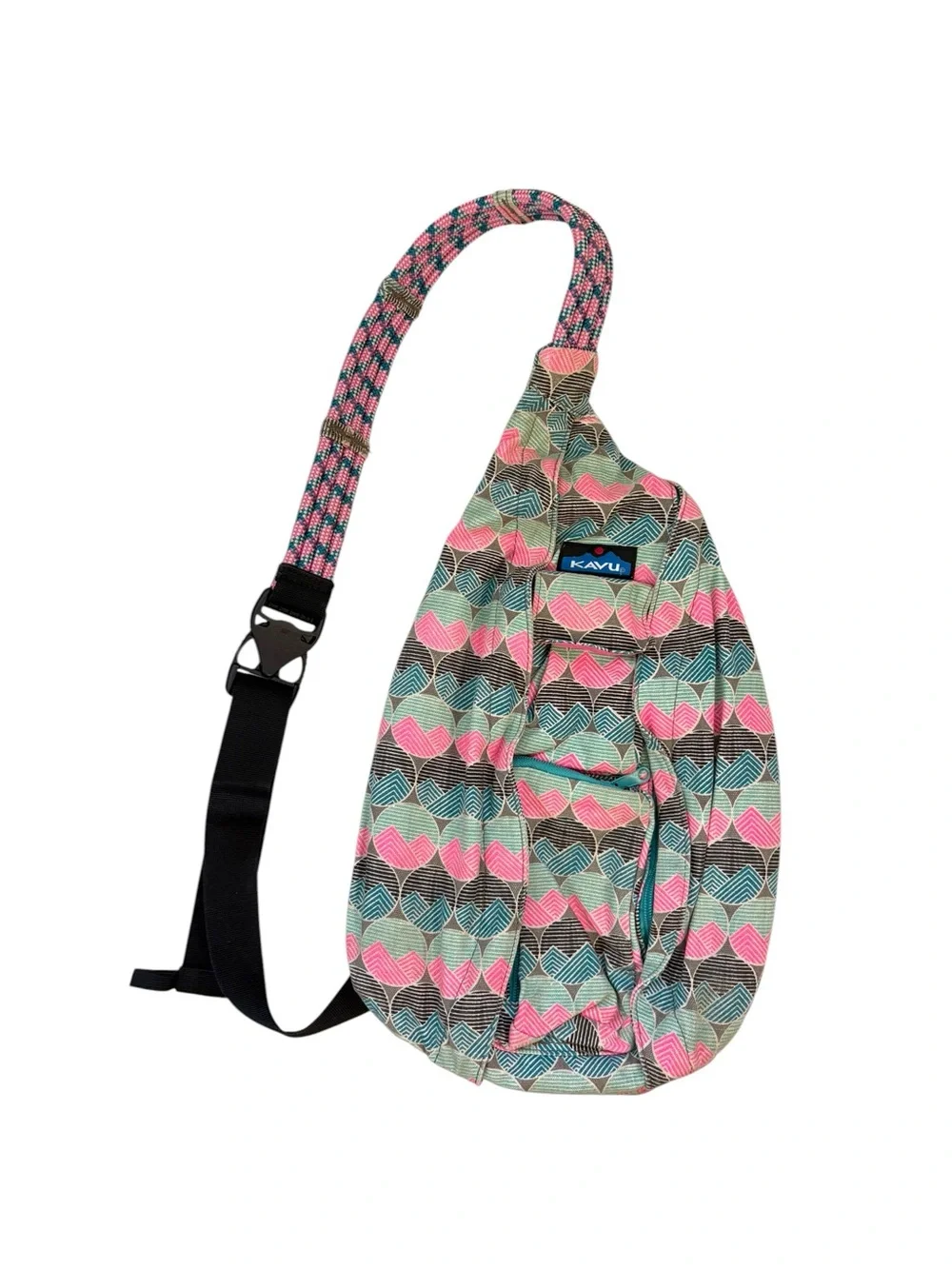 Kavu Blue Pink Pattern Rope Sling Crossbody Bag Travel Hiking Gorpcore Outdoor